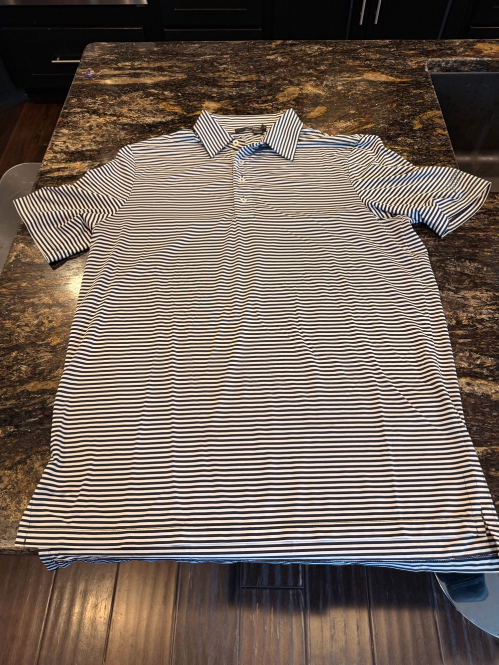 Ralph Lauren RLX NAVY and White Striped Polo Shirt Mens L